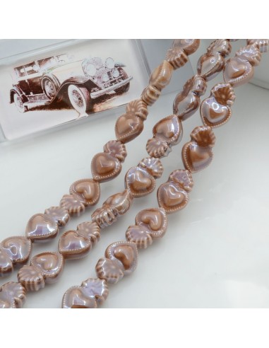 Filo perle a forma di cuore sacro in ceramica luminosa e smaltata colore beige scuro 16 x 10 mm 20 pz per le tue creazioni!!