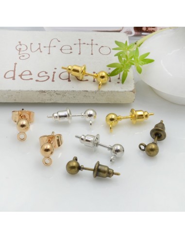 Base orecchini in ottone a perno con pallina di 3mm o 4mm 2 paia|GDO
