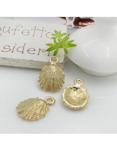 Ciondolo Charms Conchiglia smaltata con brillantini 18 x 13 mm 2 pz base oro in ottone per le tue creazioni!!