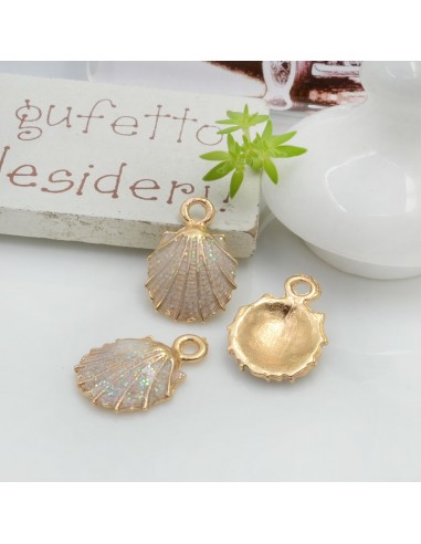 Ciondolo Charms Conchiglia smaltata con brillantini 18 x 13 mm 2 pz base oro in ottone per le tue creazioni!!