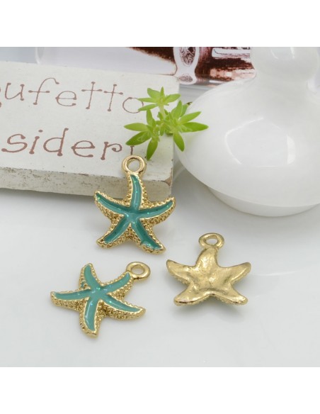 Ciondolo Stella marina in ottone smaltato con brillantini 17x14mm 2pz | GDO