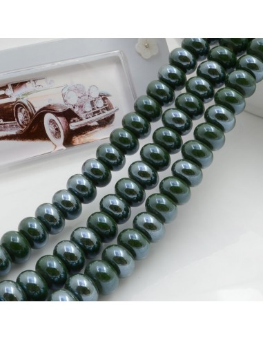 Filo perle rondella in ceramica colore verde militare 9x6mm 40pz GDO