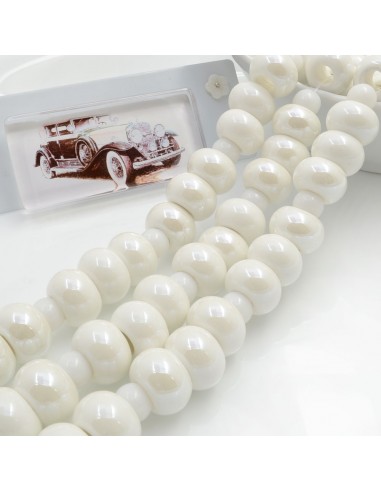 Filo perle in ceramica rondella luminosa e smaltata colore bianco 14 x 9 mm 30 pz per le tue creazioni!!