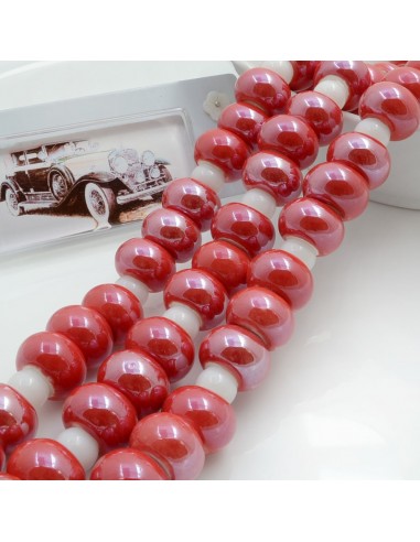 Filo perle rondella in ceramica colore rosso 14x9mm 30pz GDO