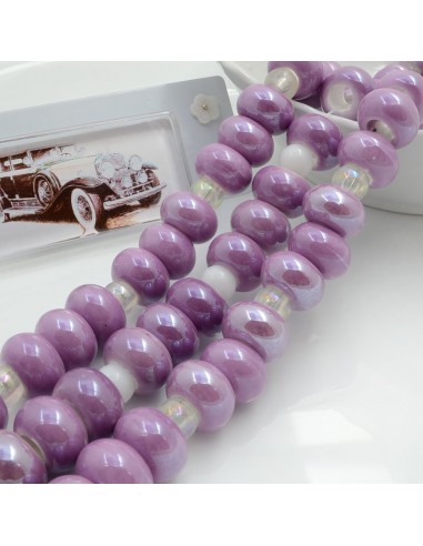 Filo perle rondella in ceramica colore lilla 14x9mm 30pz GDO