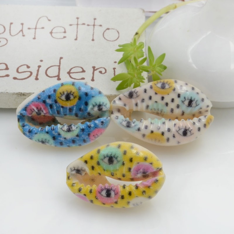 Conchiglie smaltate con stampe a fantasia con occhi circa 13x21mm 2pz | GDO