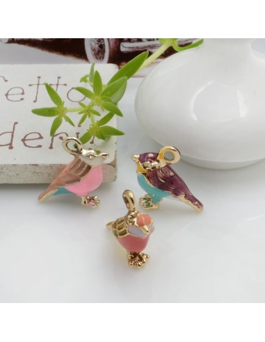 1 PZ ciondolo uccellino smaltato 14 x 17 mm idea orecchini bracciale e collana per fai da te