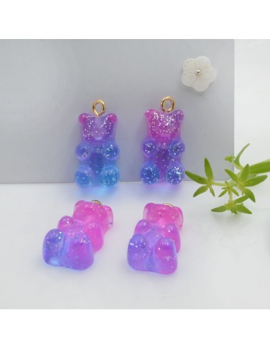 Ciondolo Orsetto in resina colore fucsia-azzurro sfumato con brillantini 22x12mm 2pz | GDO