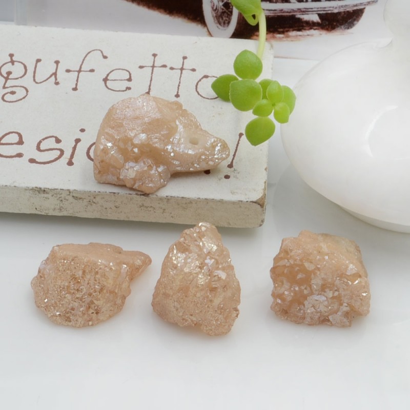 Quarzo cristallo rodiato irregolare colore beige con foro passante circa 10-17 mm 1 pz per le tue creazioni!!