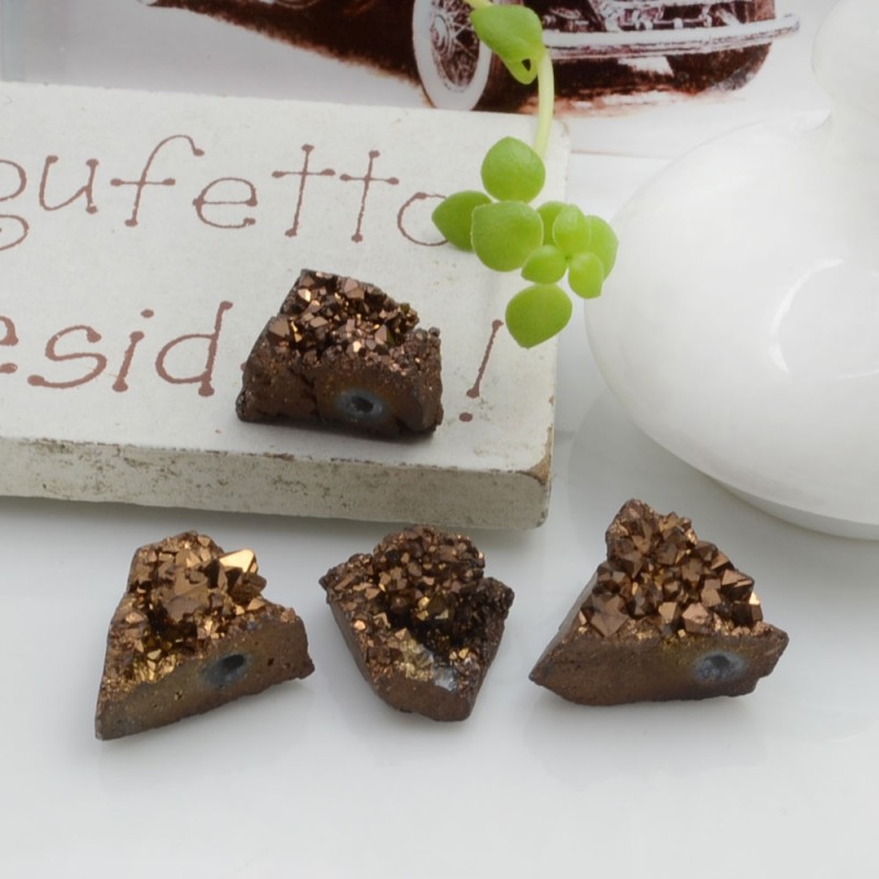 Quarzo cristallo rodiato irregolare colore marrone con foro passante circa 10-17 mm 1 pz per le tue creazioni!!