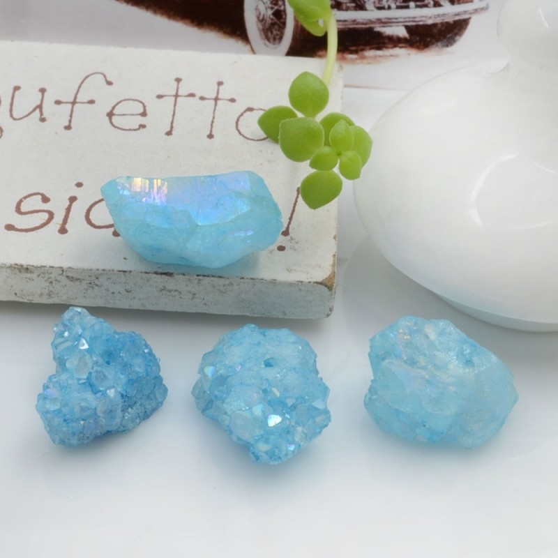 Quarzo cristallo rodiato irregolare colore acquamarina con foro passante circa 10-17 mm 1 pz per le tue creazioni!!