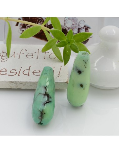 Goccia sfaccettata pietre dure crisoprasio 10 x 30 mm 1 pz per le tue creazioni!!