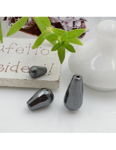 Goccia sfaccettata pietre dure ematite diverse misure per creazioni fai da te!!