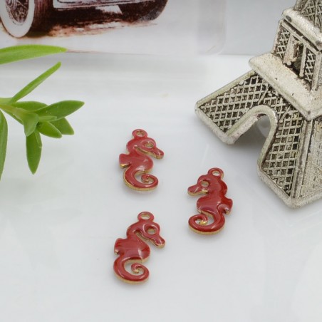 Ciondolo Cavalluccio marino smaltato smaltato sopra e sotto in ottone 12 x 6 mm 2 pz per le tue creazioni!!