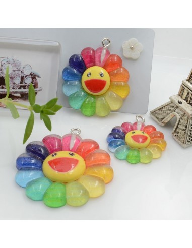 Ciondolo Margherita con Smile colore arcobaleno in resina diverse misure 1 pz per le tue creazioni alla moda!!