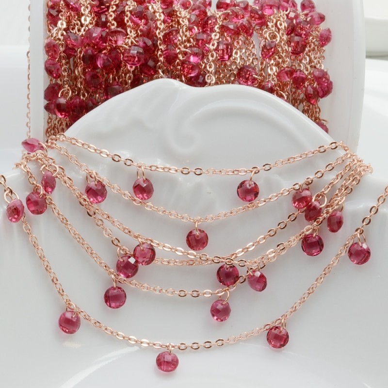 Catena in ottone oro rosa con Zirconi fucsia rotondi 4mm 50cm GDO | Gioie d'Oriente