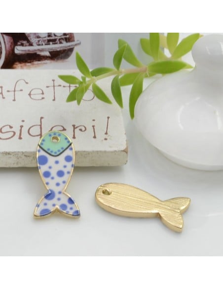 Ciondolo Charms Pesciolino smaltato colorato 21 x 10 mm 1 pz base oro in ottone per le tue creazioni!!