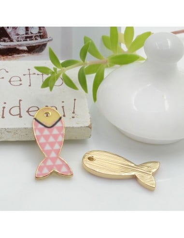 Ciondolo Charms Pesciolino smaltato colorato 21 x 10 mm 1 pz base oro in ottone per le tue creazioni!!