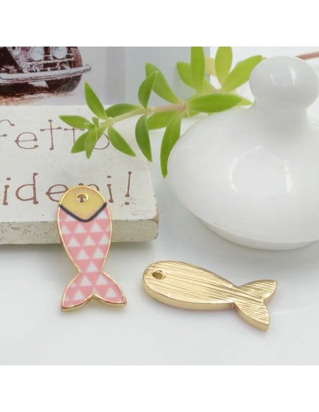 Ciondolo Charms Pesciolino smaltato colorato 21 x 10 mm 1 pz base oro in ottone per le tue creazioni!!