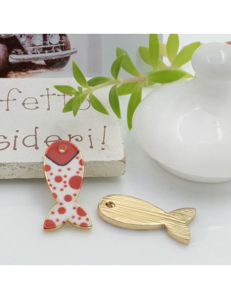 Ciondolo Charms Pesciolino smaltato colorato 21 x 10 mm 1 pz base oro in ottone per le tue creazioni!!