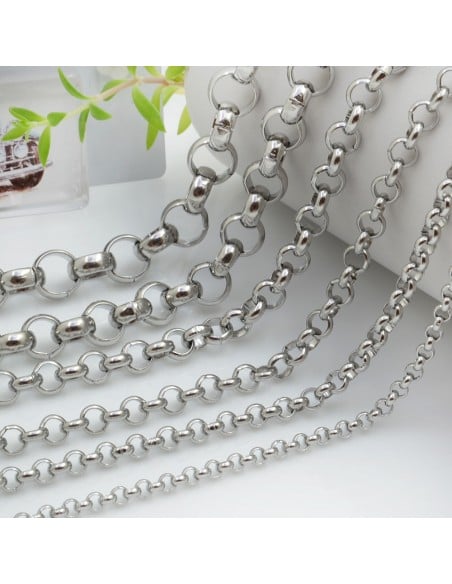 Catena rolò in acciaio, 1 mt, misure assortite da 2 mm a 5 mm, marchio Gioie d’Oriente