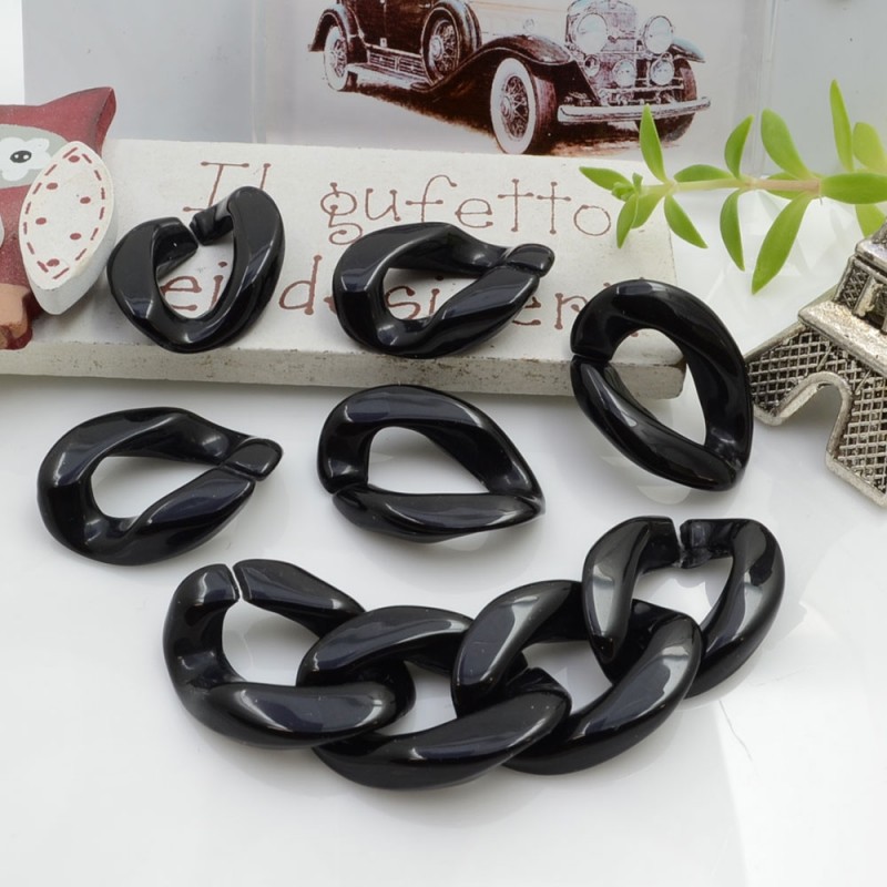 Catena Resina maglia piatta grumetta colore nero 22.5 x 16 mm 90 pz per collana circa 1.10 metri per le tue creazioni