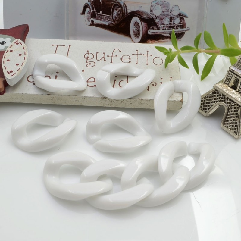Catena Resina maglia piatta grumetta colore bianco 22.5 x 16 mm 90 pz per collana circa 1.10 metri per le tue creazioni