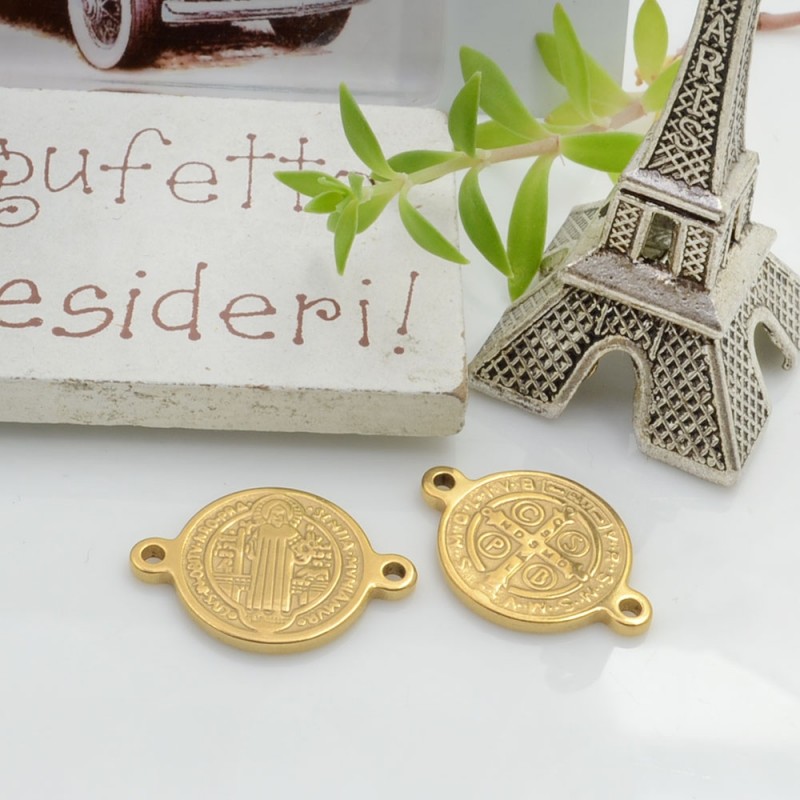 Connettore tondo religioso in acciaio colore oro 20 x 14 mm 1 pz per le tue creazioni!!