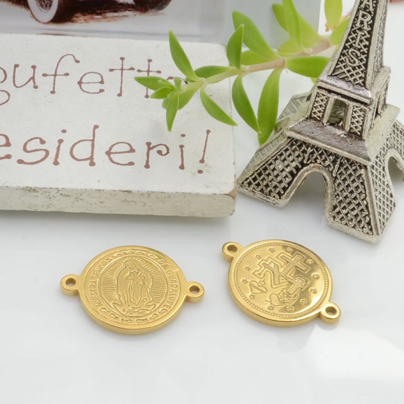 Connettore Nostra Signora di Guadalupe in acciaio inox oro 19x14 mm 1pz Gioie d'Oriente