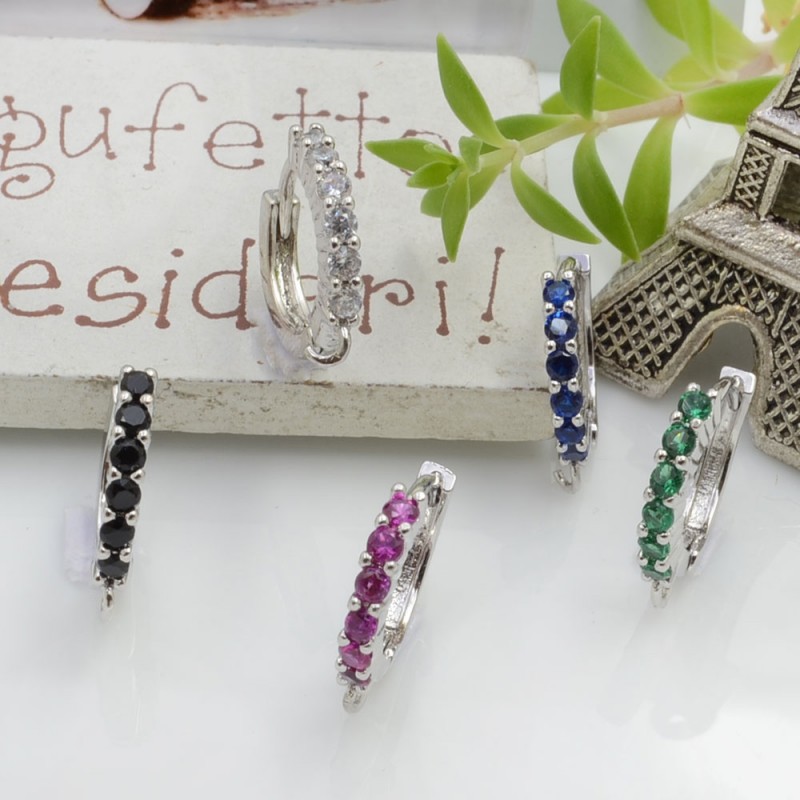 Orecchini cerchio con strass in ottone argento rodio 14 mm 1 paio Gioie d'Oriente