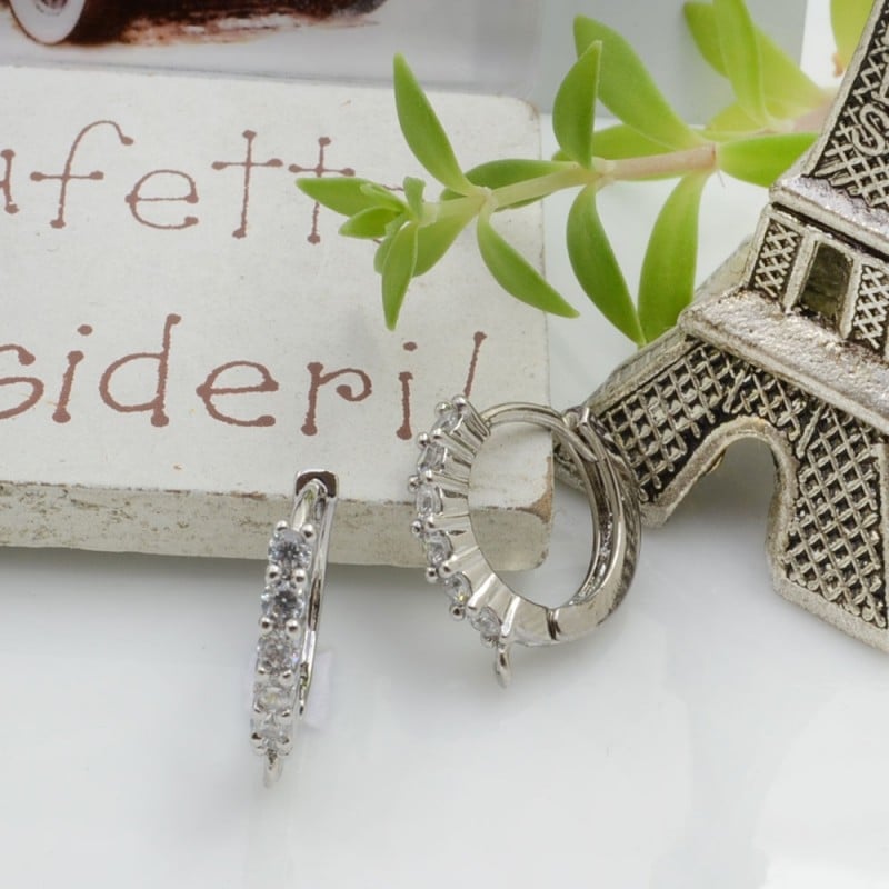 Orecchini cerchio con strass in ottone argento rodio 14 mm 1 paio Gioie d'Oriente