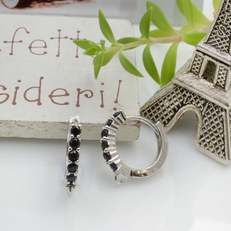 Orecchini cerchio con strass in ottone argento rodio 14 mm 1 paio Gioie d'Oriente