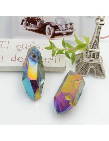Cristallo naturale colorato arcobaleno forma Bullet lunghi 1 pz con foro passante alto per tue creazioni