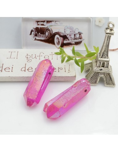 Cristallo naturale colorato fucsia AB forma Bullet lunghi 1 pz con foro passante alto per tue creazioni