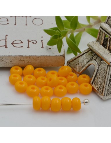 Perline di vetro a rondella con foro largo colore arancione chiaro 3x4mm 70pz | GDO