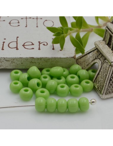 Perline di vetro a rondella con foro largo colore verde chiaro 3x4mm 70pz | GDO