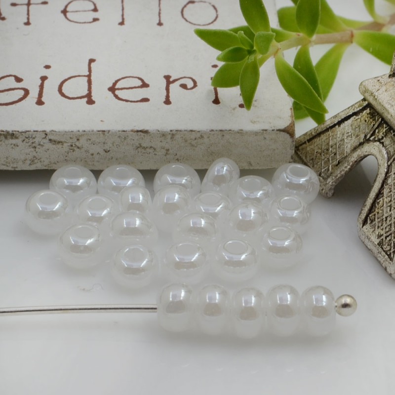 Perline di vetro a rondella molto luminose con foro largo colore bianco 3x4mm 70pz | GDO