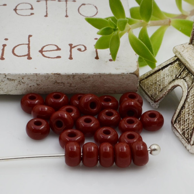 Perline di vetro a rondella con foro largo colore mattone 3x4mm 70pz | GDO