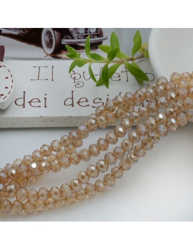 Filo di Mezzi Cristalli Beige Rondelle 3x4mm Sfaccettati Briolette 125 a 145pz GDO | Gioie d'Oriente