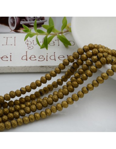 Filo di Mezzi Cristalli colore Oro Opaco Rondelle 3x4mm Cipollotti Sfaccettati 125 a 145pz GDO | Gioie d'Oriente