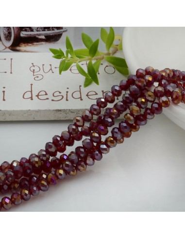 Filo di Mezzi Cristalli Bordeaux AB Rondelle 3x4mm Sfaccettati Briolette 125 a 145pz GDO | Gioie d'Oriente