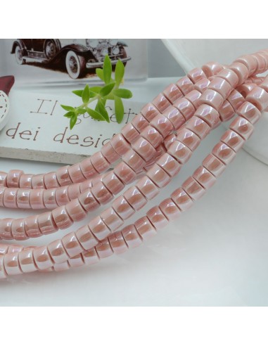 Filo perle in ceramica rondella luminosa e smaltata colore rosa 4 x 6 mm 80 pz per le tue creazioni!!
