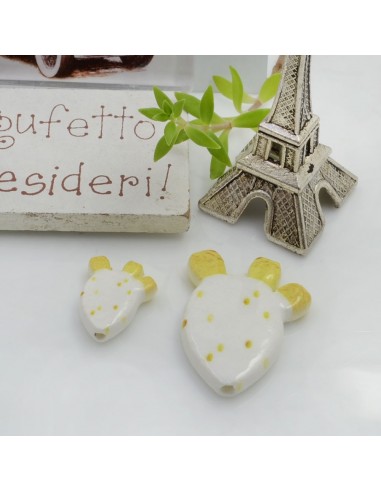 Componente a forma di cactus elemento in ceramica smaltata bianco con foro passante due misure 1 pz per le tue creazioni!!!