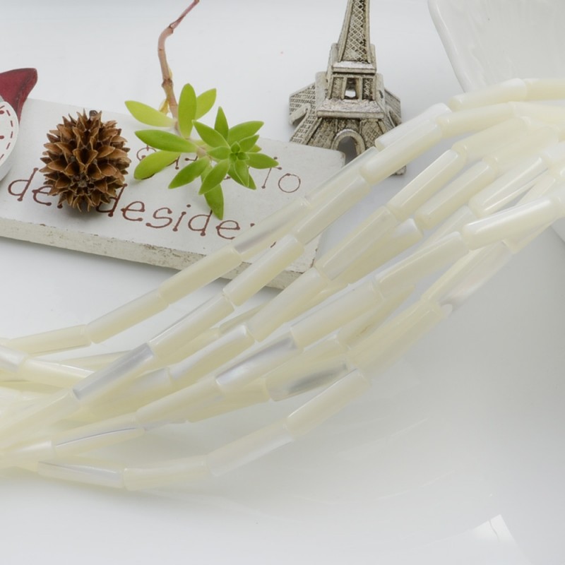 Madreperla naturale bianca a forma di Cilindro liscio 14x4mm circa 40cm 30pz | GDO