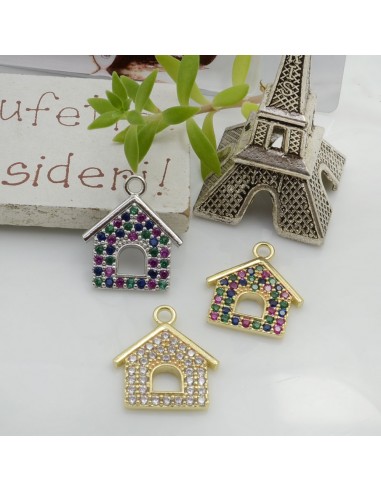 Ciondolo pendente Casetta CON ZIRCONI strass 18.5 x 16 mm 1 pz in ottone per le tue creazioni!!!