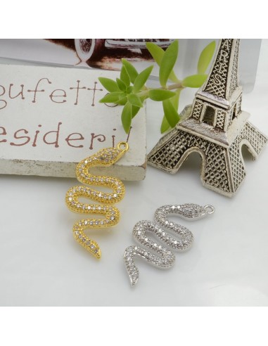 Ciondolo pendente Serpente CON ZIRCONI strass 29 x 12 mm 1 pz in ottone per le tue creazioni!!!