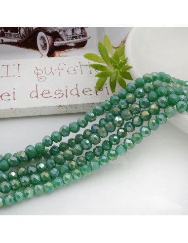 Filo di Mezzi Cristalli Verde AB Rondelle 3x4mm Sfaccettati Briolette 125 a 145pz GDO | Gioie d'Oriente