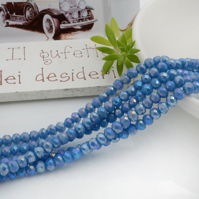 Filo di Mezzi Cristalli Cielo Scuro AB Rondelle 3x4mm Sfaccettati Briolette 125 a 145pz GDO | Gioie d'Oriente