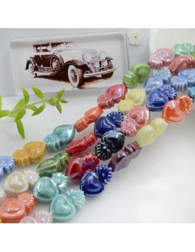 Filo perle a forma di cuore sacro in ceramica luminosa e smaltata colore mix 16 x 10 mm 20 pz per le tue creazioni!!