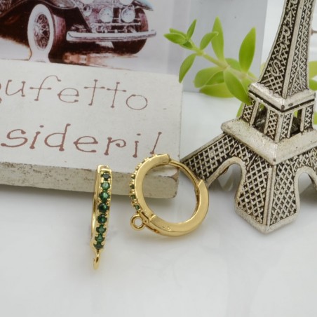 Orecchini cerchietti tondi in ottone oro giallo con zirconi verdi 14mm 1 paio | GDO